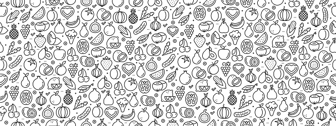 Seamless Pattern with Fruit Vegetable Icons