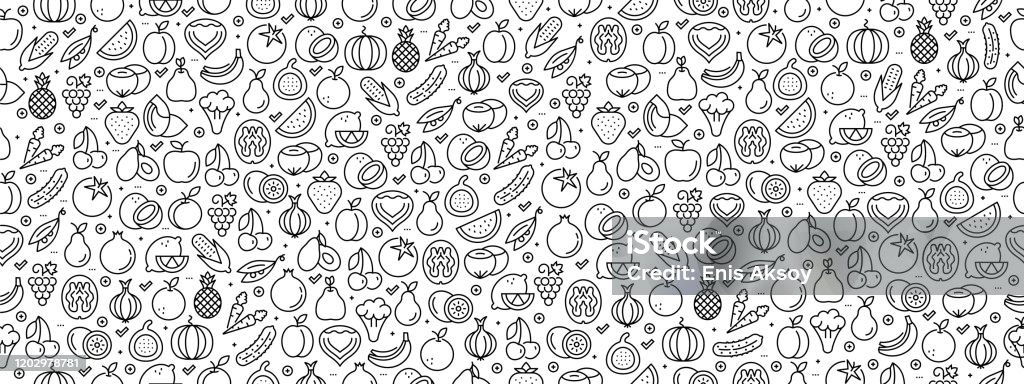 Seamless Pattern with Fruit Vegetable Icons Fruit stock vector