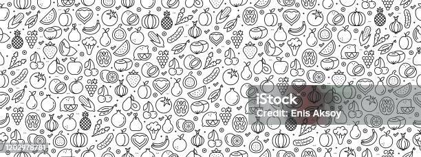Seamless Pattern With Fruit Vegetable Icons Stock Illustration - Download Image Now - Fruit, Vegetable, Food