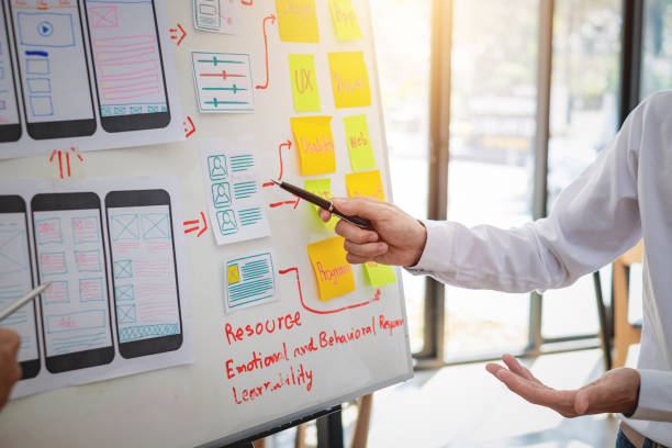 istock Group of designers work together to brainstorm, outline, and develop mobile applications. 1202980968