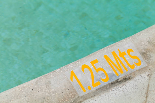 istock 1.25 meters depth, yellow warning marking text 1202982195