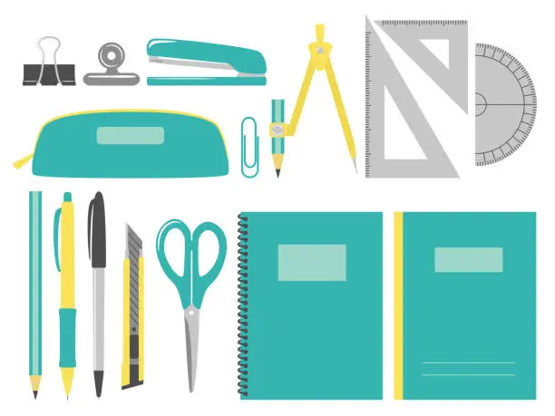 Vector illustration of illustration set of stationaries in office