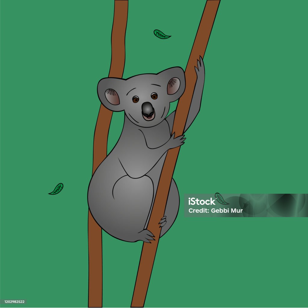 Ilustración de Ilustración Vectorial De Color De Un Koala Agarrando Un  Tronco De Eucalipto Seco Las Hojas Caen Al Suelo Animal Sobre Un Fondo  Verde Idea Para Pegatina Libro Revista Diseño Web