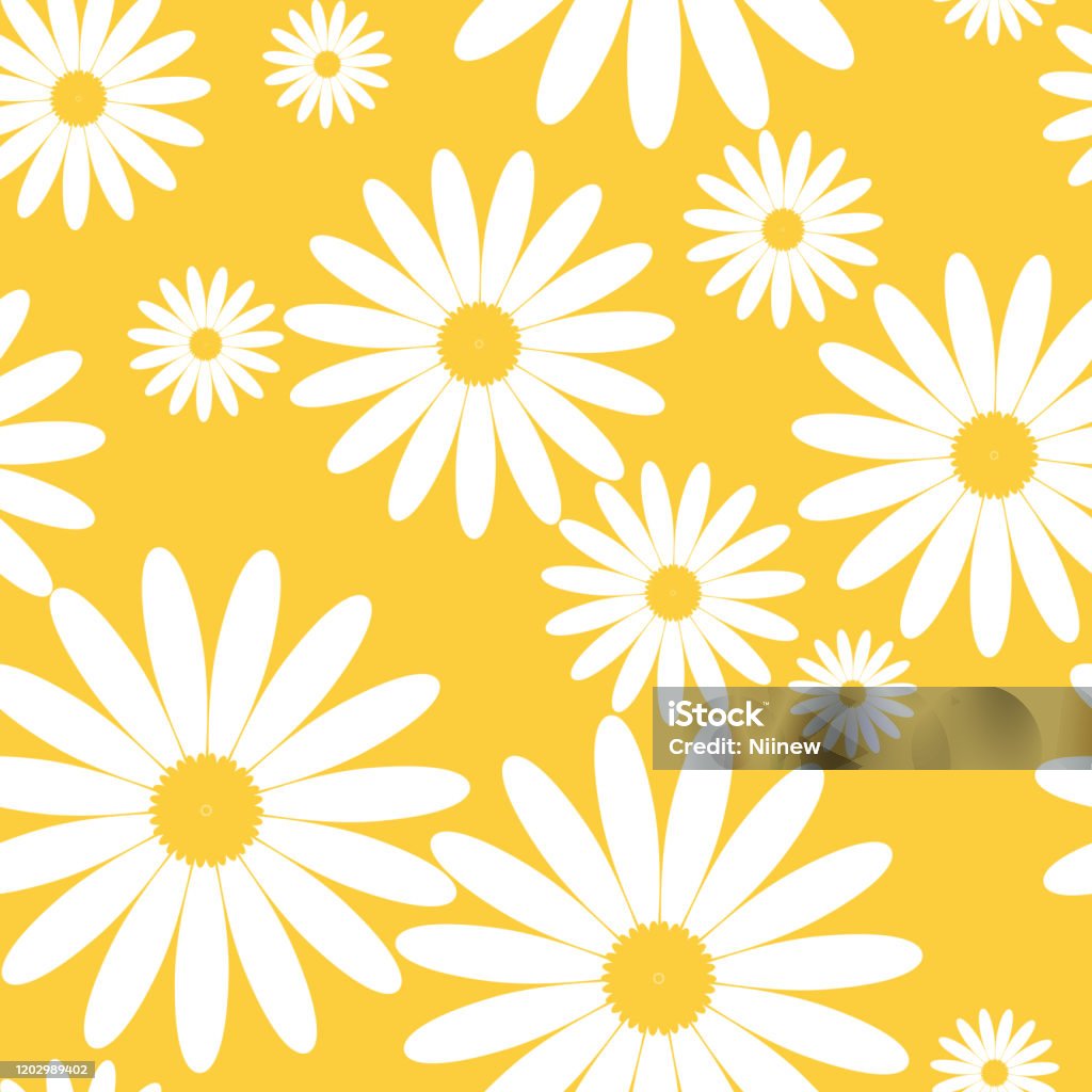 Cute Seamless Pattern Of White Daisies On Yellow Background Tiny Daisy  Flowers In Flat Design Vector Illustration Stock Illustration - Download  Image Now - iStock