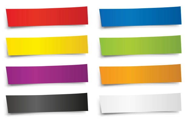 Multicolored paper cartridges to write titles. 3D labels of different colors, to note important messages and highlight words or titles. color block stock illustrations