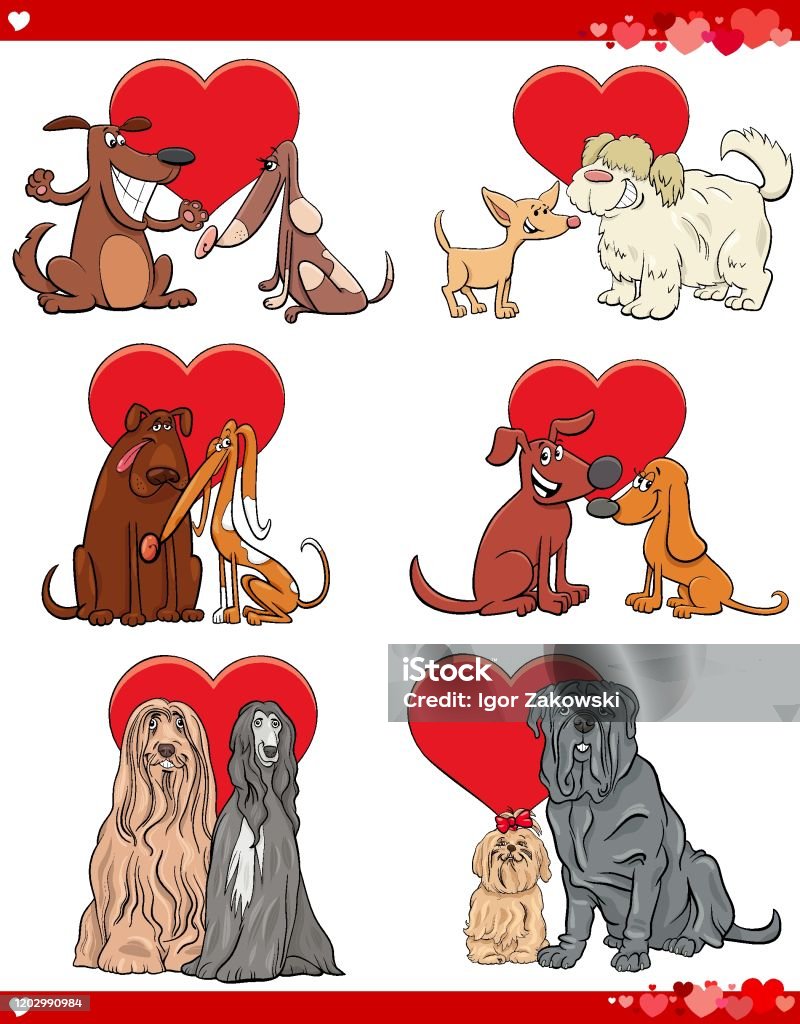 Valentine Cartoon Illustration Love Set With Dogs Stock Illustration -  Download Image Now - Dog, Falling in Love, Animal - iStock