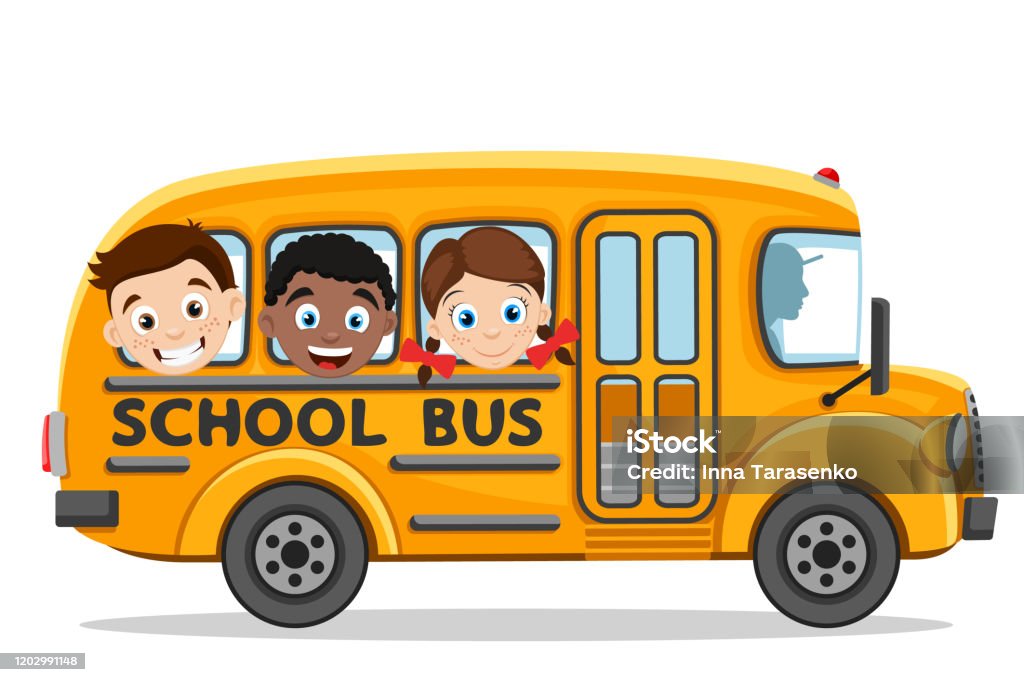 Children Ride In A Yellow School Bus On A White Back To School Stock  Illustration - Download Image Now - iStock