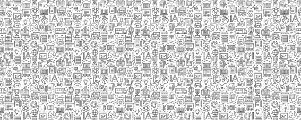 Education and School Seamless Pattern and Background with Line Icons Education and School Seamless Pattern and Background with Line Icons education patterns stock illustrations