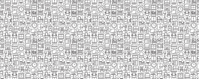 Furniture Related Seamless Pattern and Background with Line Icons
