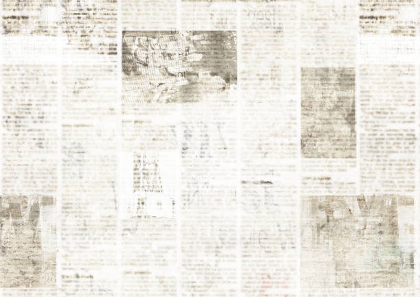 Newspaper with old grunge vintage unreadable paper texture background Newspaper with old unreadable text. Vintage grunge blurred paper news texture horizontal background. Textured page. Gray collage. Space for text. old newspaper stock illustrations