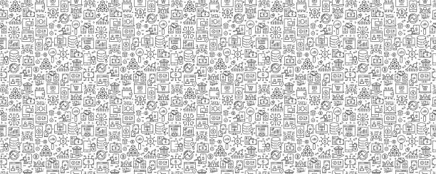 Fintech Related Seamless Pattern and Background with Line Icons Fintech Related Seamless Pattern and Background with Line Icons crowdsourcing stock illustrations