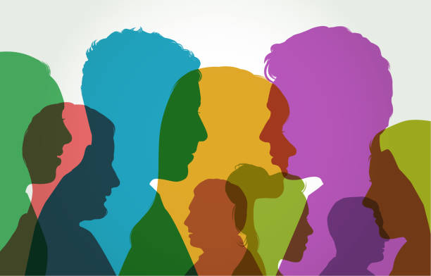 Young Adult Head Silhouettes Colourful overlapping silhouettes of head profiles. 20 29 years stock illustrations