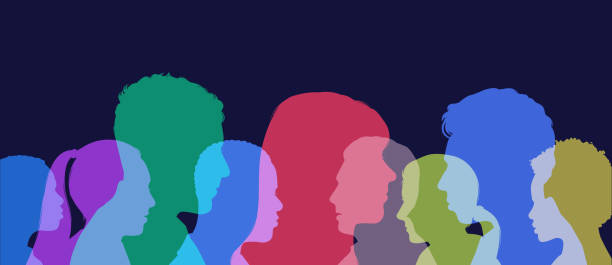 Young Adult Head Silhouettes Colourful overlapping silhouettes of head profiles. 20 29 years stock illustrations