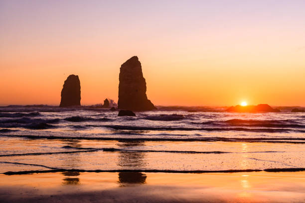 istock Cannon Beach Landscape at Sunset with the Needles Rock Formations in Oregon 1203015681