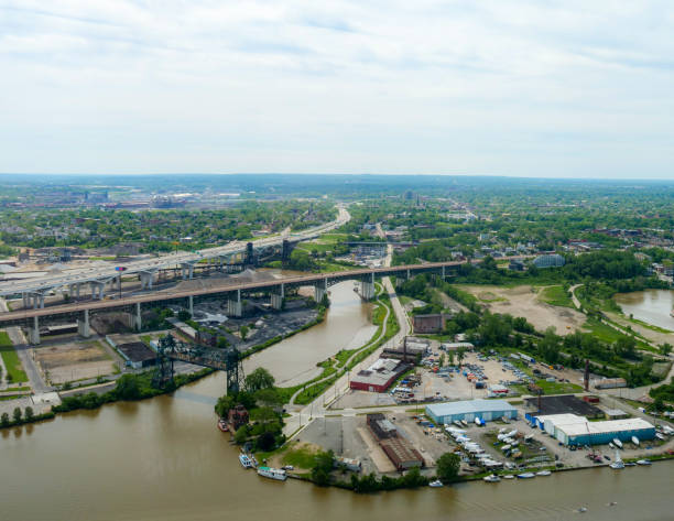 City view of Cleveland, Ohio, through Terminal Tower, Tower City and Galleria Windows City view of Cleveland, Ohio, through Terminal Tower, Tower City and Galleria Windows river cuyahoga stock pictures, royalty-free photos & images