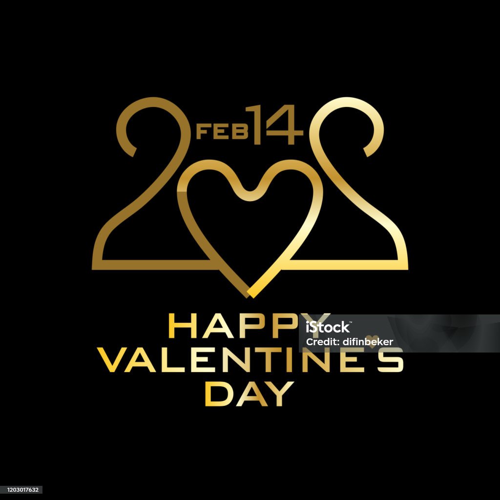 Happy Valentines Day 2020 Gold On Black Stylish Vector Monogram ...