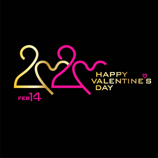 illustrazioni stock, clip art, cartoni animati e icone di tendenza di buon san valentino. 2020. oro e rosa su nero. elegante logo vettoriale san valentino. - 20th century style