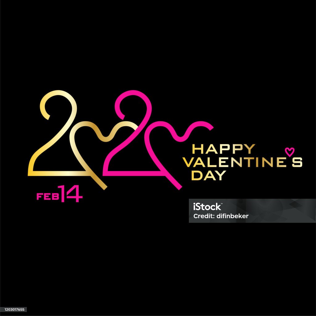 Happy Valentines Day 2020 Golden And Pink On Black Stylish Vector ...