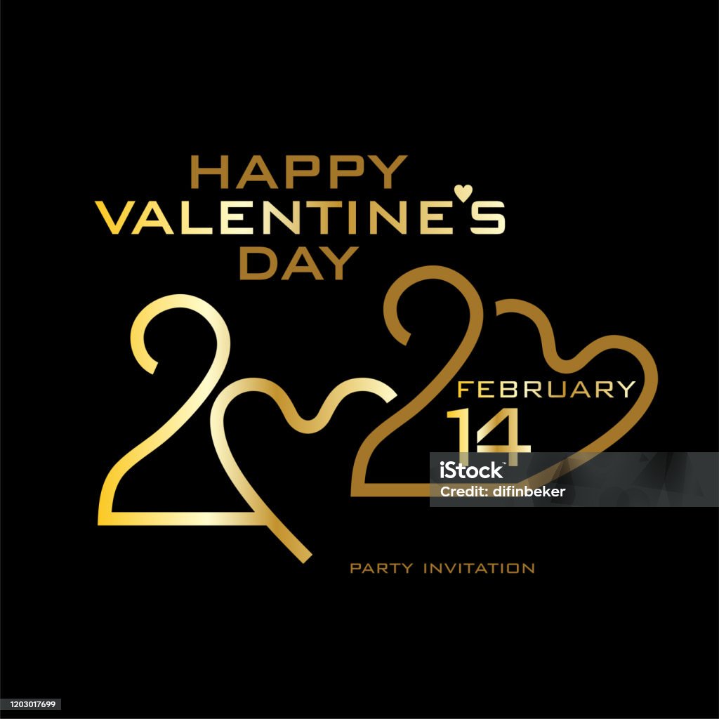 Happy Valentines Day 2020 Gold On Black Stylish Vector Logo ...