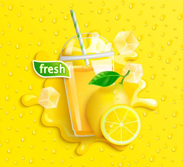 illustrations, cliparts, dessins animés et icônes de jus de citron frais avec de la glace et des fruits. - healthy eating backgrounds freshness luxury