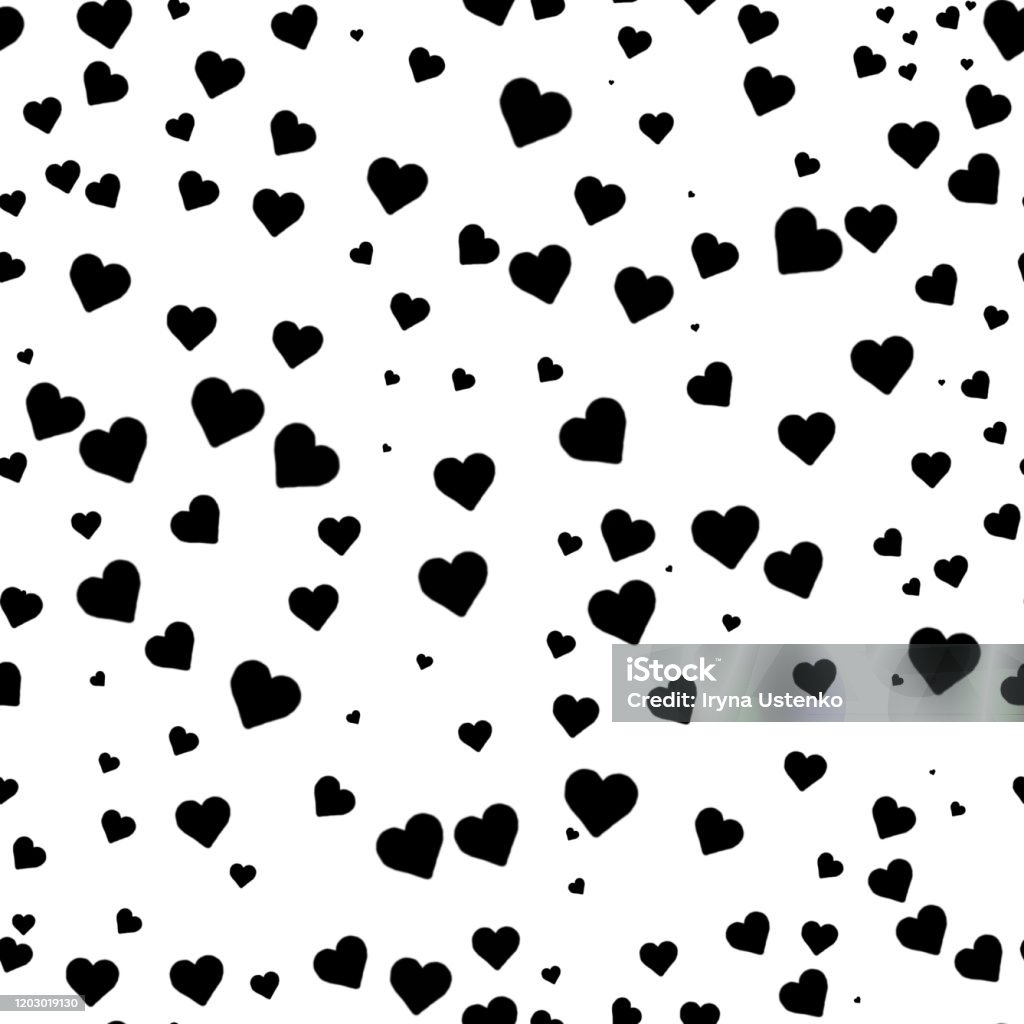 Seamless Pattern From Black Hearts On A White Background Valentines Day  Stock Illustration - Download Image Now - iStock