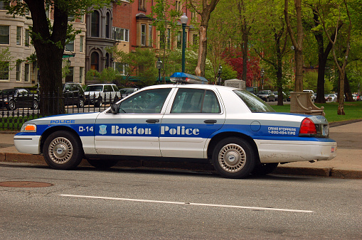 Boston, MA, USA May 14, 2007 A Boston Police Car is parked In the upscale Back Bay neighborhood.