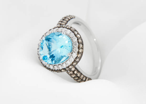 White Gold Ring With Aquamarine And Diamonds stock photo