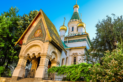 Russian Church Sveti Nikolay Mirlikiiski in the center of the Bulgarian capital. Sofia, Bulgaria