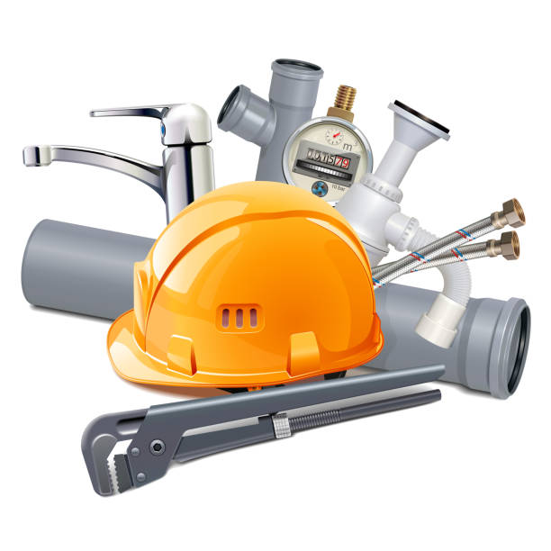 illustrations, cliparts, dessins animés et icônes de concept d'ingénierie sanitaire vectorielle - adjustable wrench wrench orange hand tool