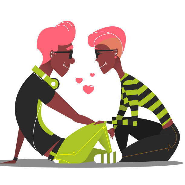 illustrations, cliparts, dessins animés et icônes de couples dans l'amour. personnages romantiques pour la fête de la saint-valentin. le type et la fille embrassant l'un l'autre affectueusement. 14 février illustration vectorielle - love women little boys affectionate