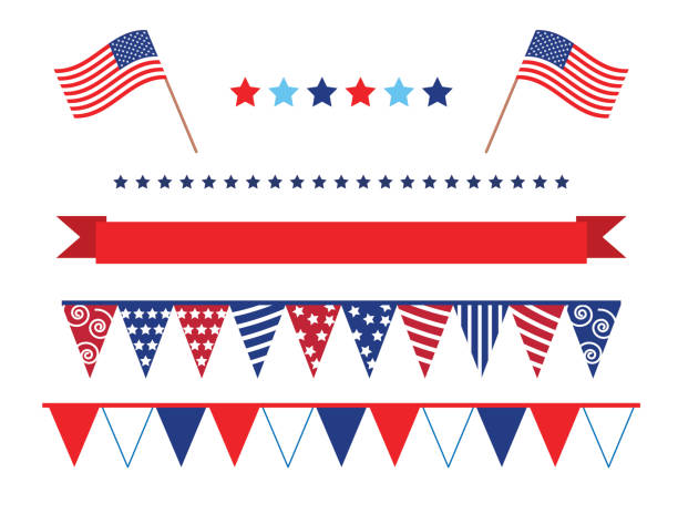 ilustraciones, imágenes clip art, dibujos animados e iconos de stock de decoración del 4 de julio - american flag badge american culture patriotism