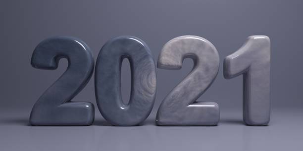 istock 2021 new year. Grey color stone numbers on gray, 3d illustration 1203032421