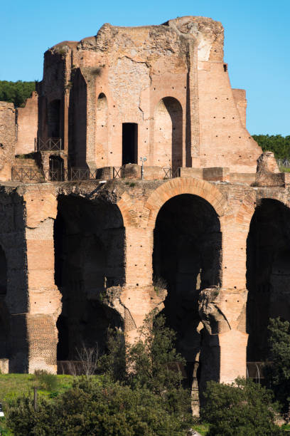 Ruins of Domus Augustana on Palatine Hill Ruins of Domus Augustana on Palatine Hill seen from Circus Maximus, Rome, Lazio, Italy. circo massimo stock pictures, royalty-free photos & images