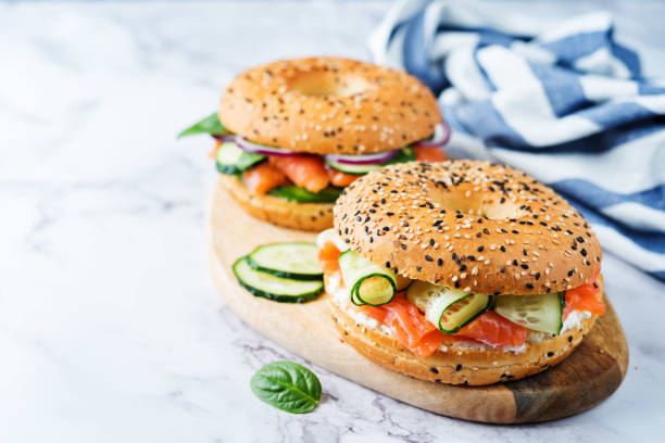 istock Smoked salmon ricotta cheese cucumber bagel 1203037523