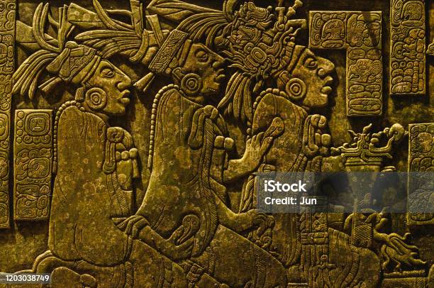 Ancient Mayan Drawings On The Stone Wall Stock Photo - Download Image Now - Mayan, Aztec Civilization, Ancient