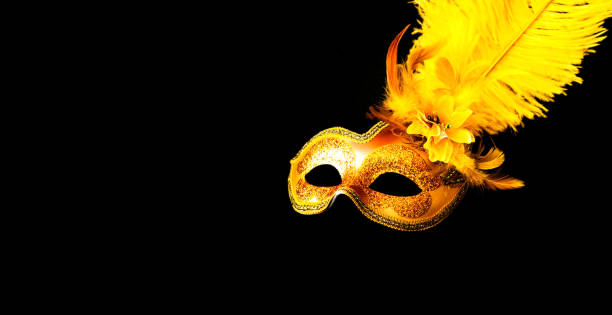 istock Golden Carnival mask on black background. Mardi Gras concept. Copy space 1203038873