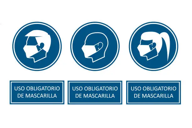 Vector illustration of MASKS MUST BE WORN VECTOR SIGN IN SPANISH