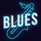 istock Blues vintage 3d vector lettering. Retro bold font, typeface. Pop art stylized text. Old school style neon light letters. 90s, 80s poster, banner, t shirt typography design. Dark blue color background 1203039004