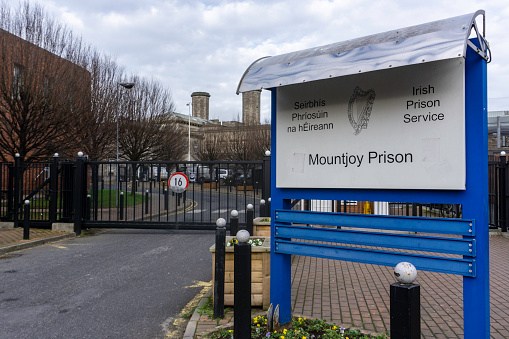 The entrance to Mountjoy Prison,  a medium security prison located in Phibsborough, North Dublin, Ireland.