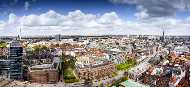View of Hamburg and the city centre with Alster lake and town hall