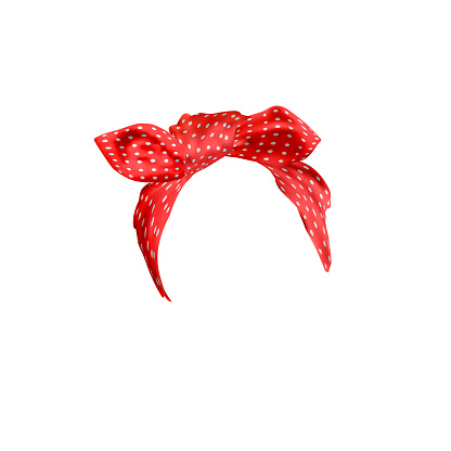 Lifestyle head bandana. Realistic red and white polka dot bandana for woman hairstyles. Fashion hairstyle tape young women  isolated on white background. Vector illustration