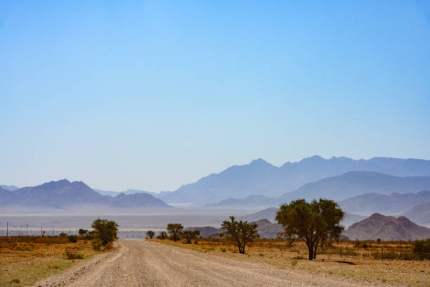 scenic empty unpaved road attraverso il deserto del namib in namibia africa - dirt road road desert road gravel foto e immagini stock