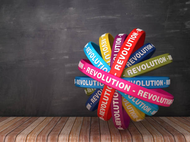 istock Circular Ribbons with REVOLUTION Word - 3D Rendering 1203067554