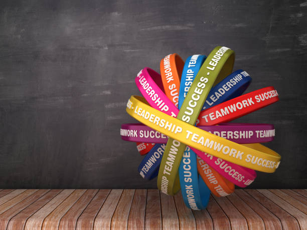 istock Circular Ribbons with LEADERSHIP TEAMWORK SUCCESS Words - 3D Rendering 1203068565