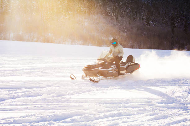 istock Driving snowmobile in Colorado, USA 1203068689