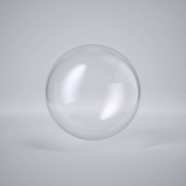 istock 3d render, abstract white background, minimal concept, clean style. Levitating clear ball, flying glass sphere, translucent bubble floating on air. Empty template, copy space. Modern blank mockup 1203071389