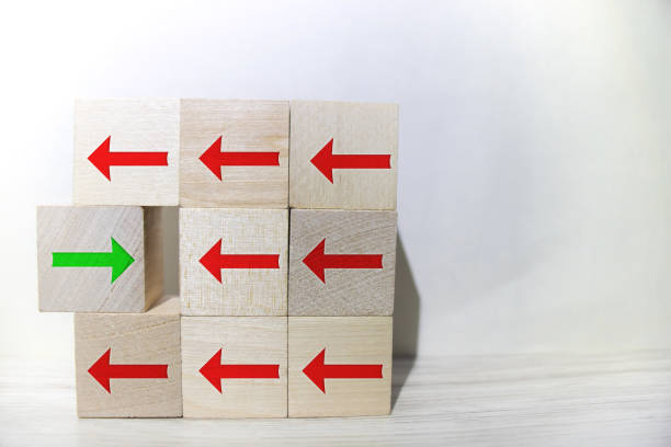 istock Hand arranging wooden cube stack with arrows pointing up on white background. Concept of growth and success or rising successful development and business development in the future 1203072400