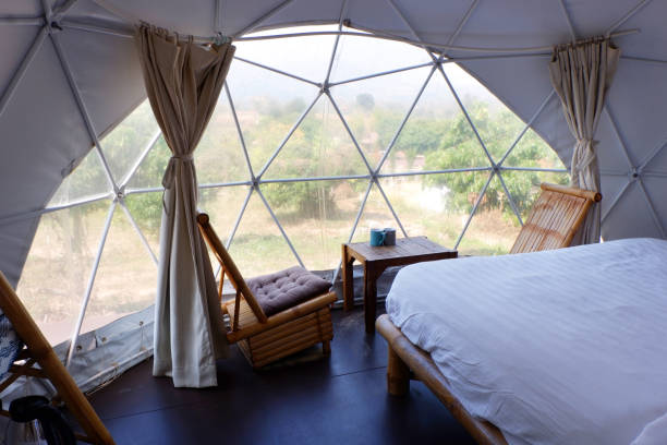 Interior inside Geodesic dome Tents in Asia. Interior inside Geodesic dome Tents in Asia. dome tent photos stock pictures, royalty-free photos & images