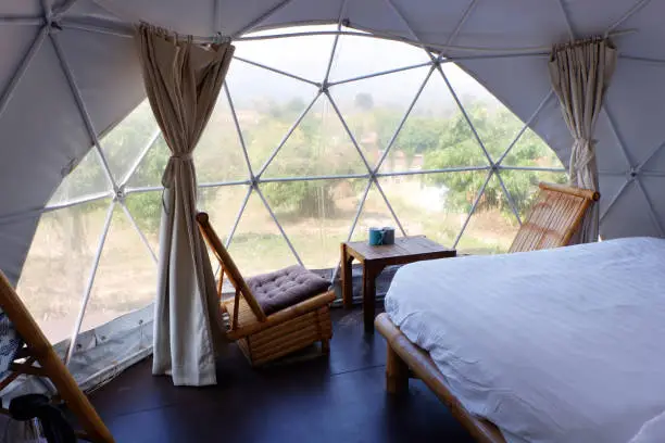 Photo of Interior inside Geodesic dome Tents in Asia.