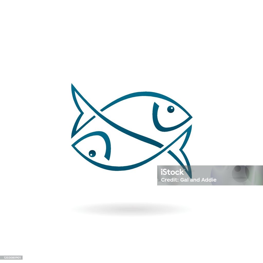 Two fish icon Illustration of two fish drawn in one continuous line. Fish stock vector